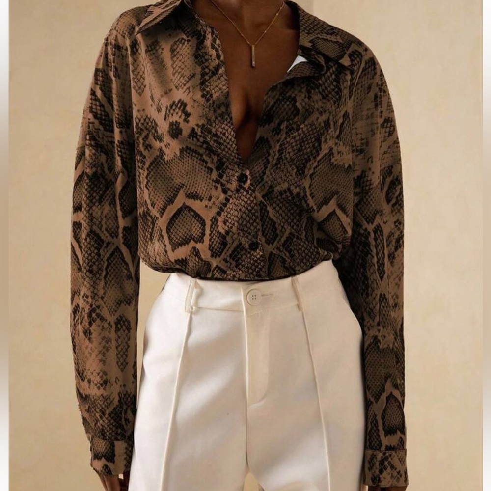Snakeskin Print Button Up